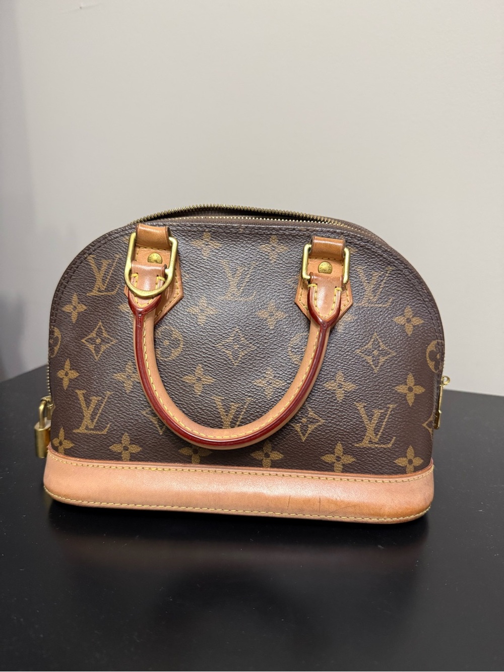 Louis Vuitton Brown Monogram Alma Mini Bag with Natural Trim